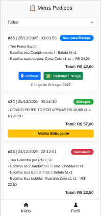 Painel de Pedidos do Sistema Delivery